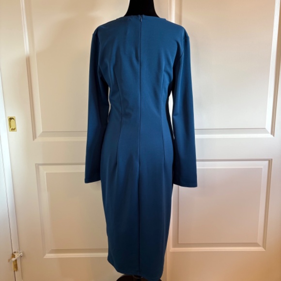 NWT Jasambac Teal Bodycon Long Sleeve Elegant Midi Dress Size 8 - Picture 5 of 8